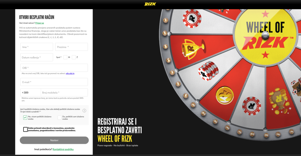 Rizk casino registracija